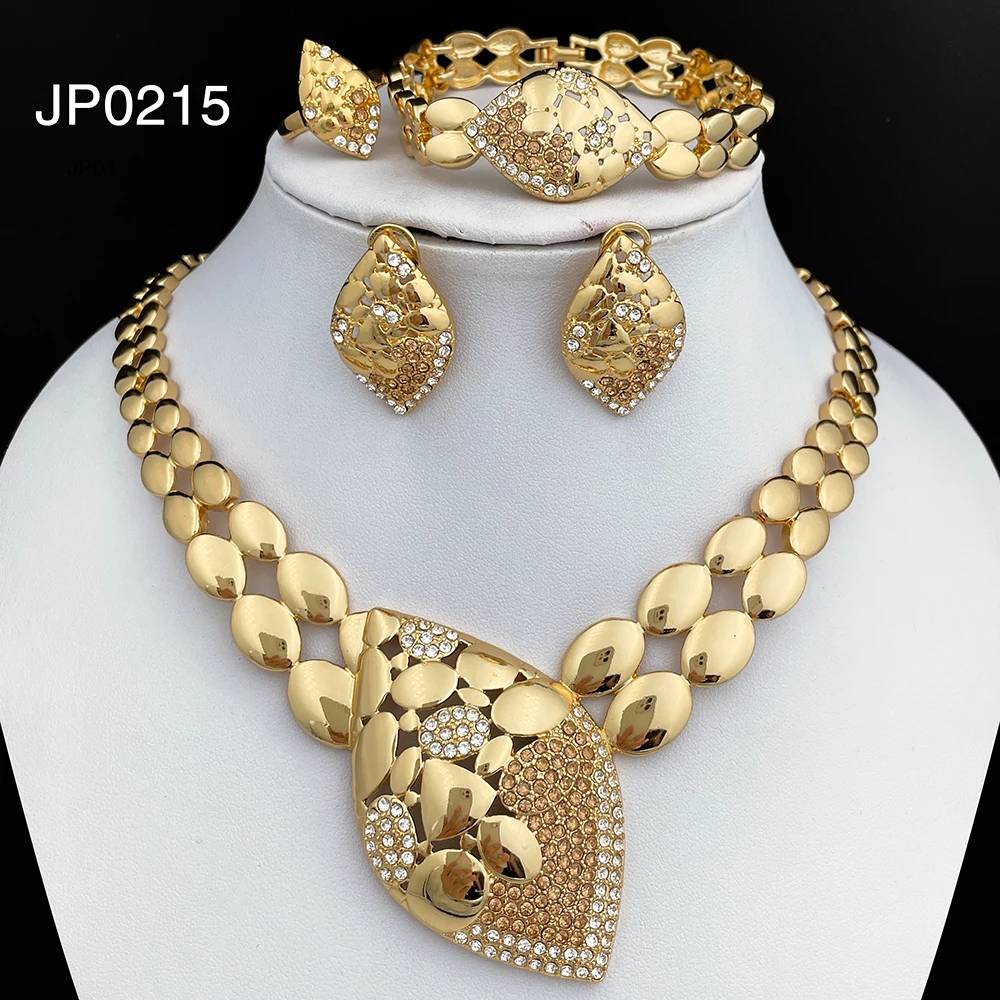 18k Gold Plated Women Jewelry Sets Vintage Rose Flower Necklace Earrings Ring Bracelet Set Jewelry 2025