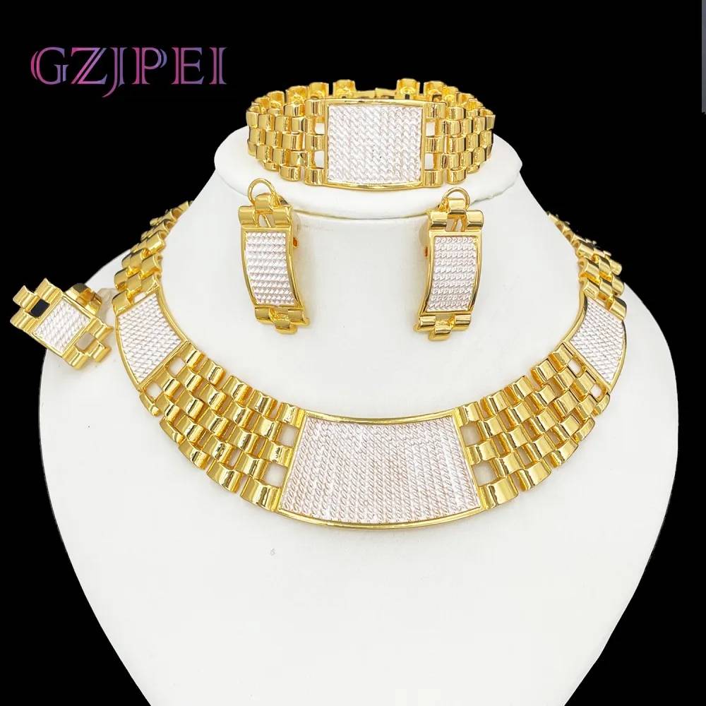 18k Gold Plated Jewelry Set Dubai Gold Necklace Earring Set Tarnish Free African Gold Jewelry Set