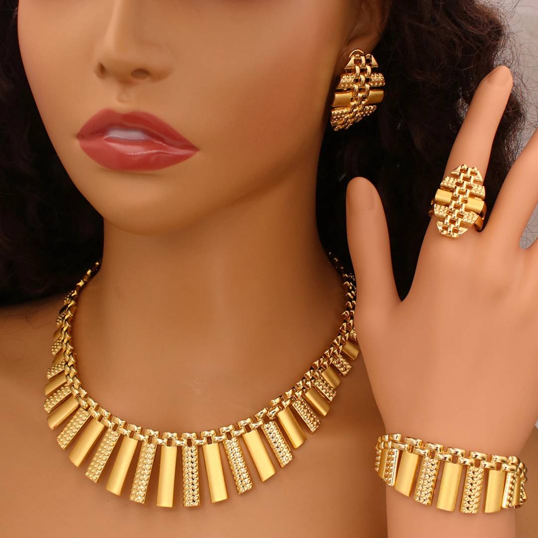 18k Gold Wedding Jewellery Set Bridal Necklace Earrings Bracelet Pearl Engagement Ring Middle West Africa