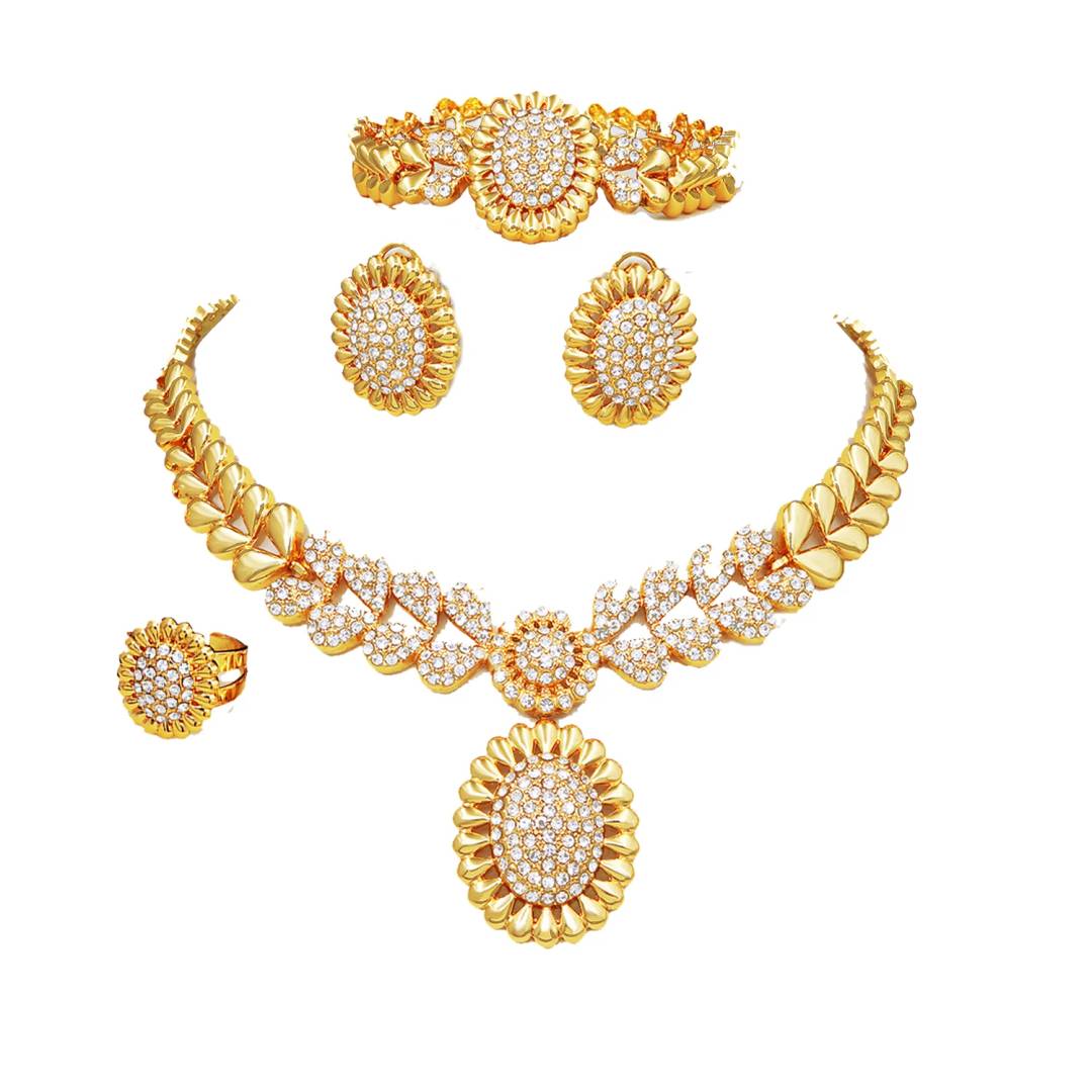 18k Gold Plated  Exquisite Necklace Earrings Ring Bracelet Bridal Jewelry Sets for Women
