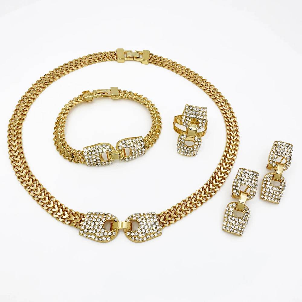 18k Gold Plated Ring Bracelet Necklace and Earrings Set Jewelry Display Set Luxury