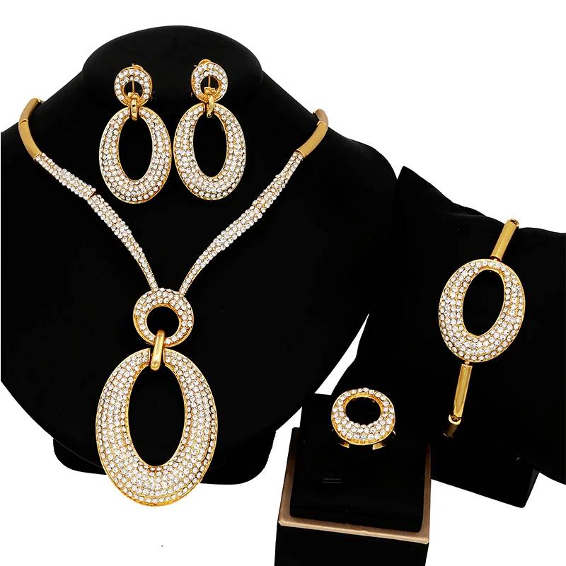 African Gold Jewelry Sets Simple Silver Bead Necklace Jewelry Set High Quality Bridal Wedding Gift