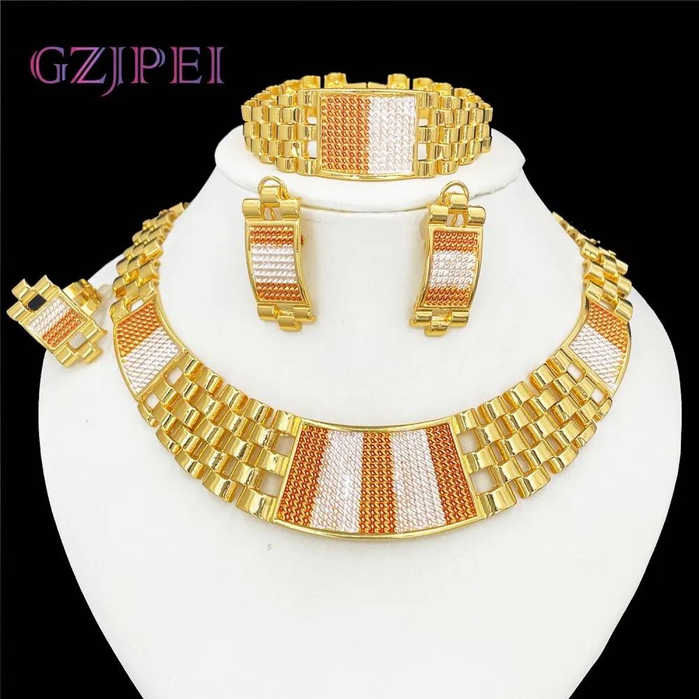 18k Gold Plated Jewelry Set Dubai Gold Necklace Earring Set Tarnish Free African Gold Jewelry Set